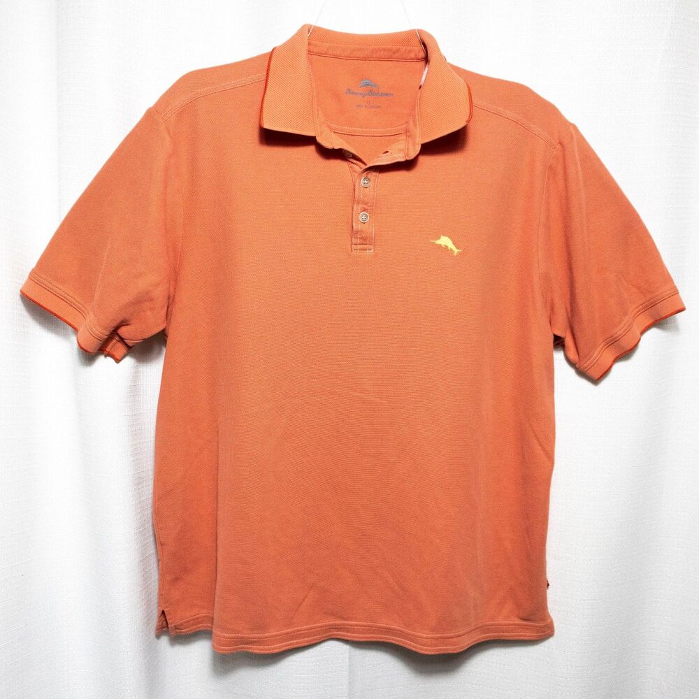 Tommy Bahama Orange Polo Shirt XL Cotton Golf Casual Island Zone